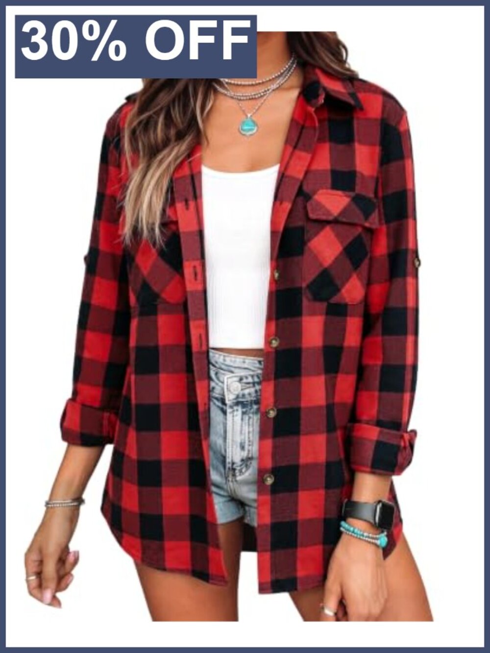 Plaid Flannel Shirt Women Long Sleeve Button Down Oversized